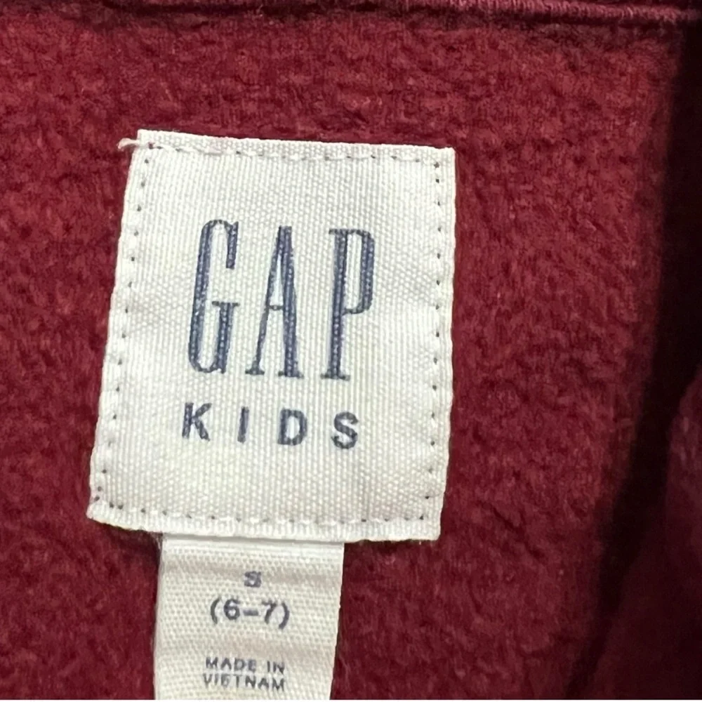 GAP Kids 6-7Y Maroon & Navy Stripe Logo Zipper Hoodie